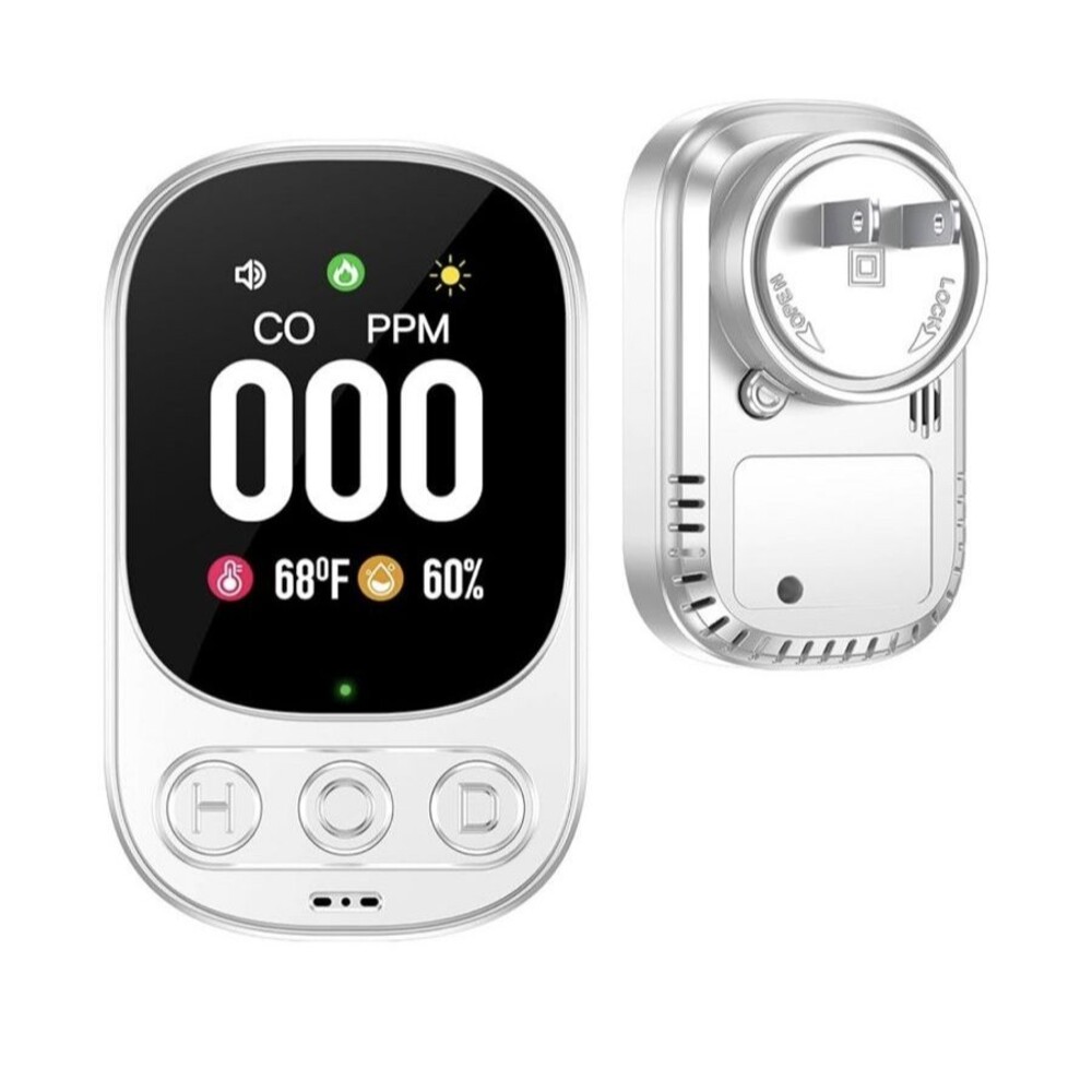 3-in-1 Carbon Monoxide Detector, Plug in Wall w/Temperature & Humidity Display